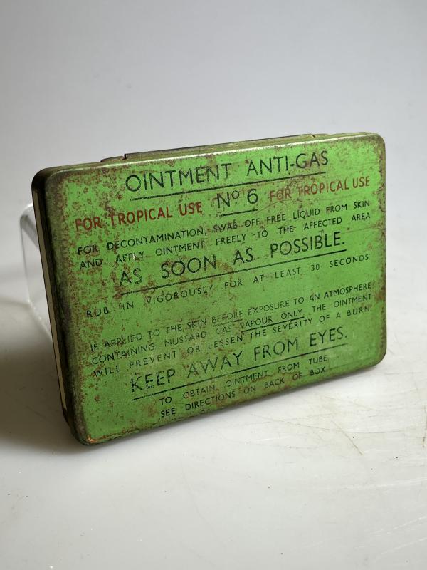 WW2 British, Army Issue, Ointment Anti-Gas No.6, Tube Variant Tin, Coloured Coded ‘Green’.
